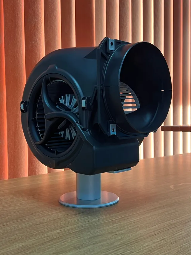 Industrial axial air mover on a stand, ready to be aimed at a wet floor